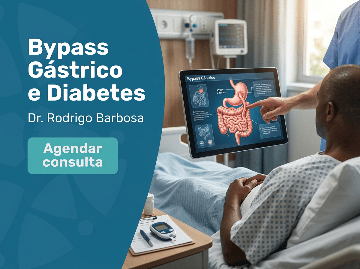 Bypass Gástrico e Diabetes Tipo 2: Guia Completo 4 Cirurgião revisando exames metabólicos com paciente em consultório. — Bypass Gástrico e Diabetes