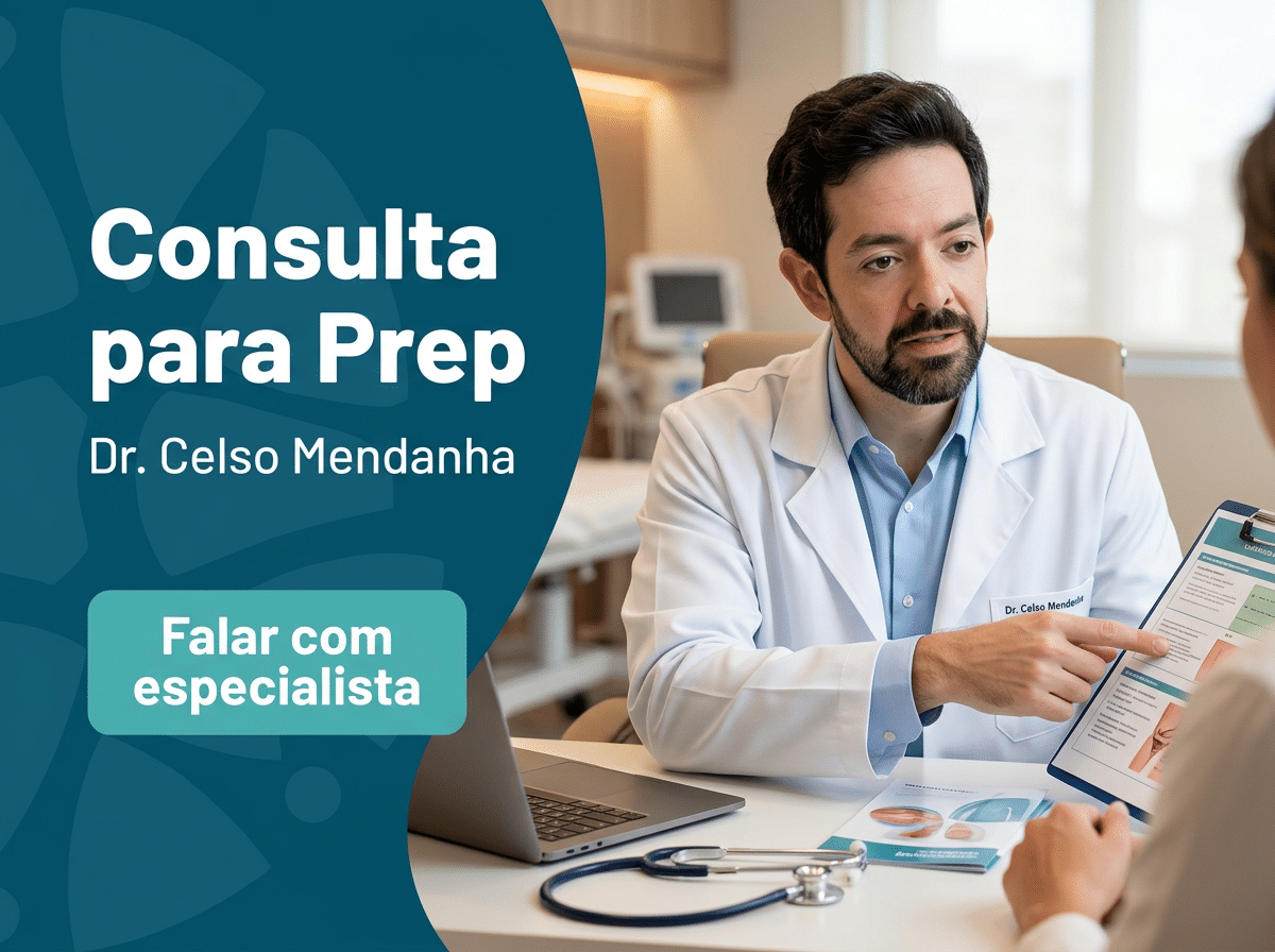 Consulta para PrEP: como funciona e quem pode indicar 4 Infectologist orientando paciente sobre profilaxi durante consulta no consultório. — consulta para PrEP