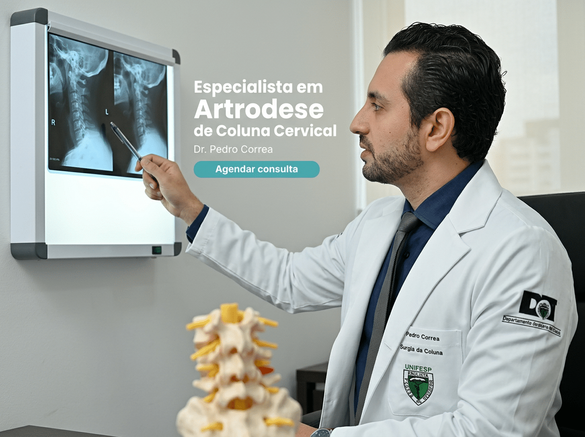 Artrodese de Coluna Cervical em São Paulo 4 Cirurgião revisando exame de ressonância magnética com paciente em consultório — Especialista em Artrodese de Coluna Cervical