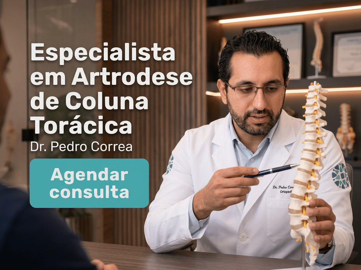 Artrodese de Coluna Torácica em SP 4 Especialista orientando paciente sobre cirurgia de coluna em consultório — Artrodese de Coluna Torácica