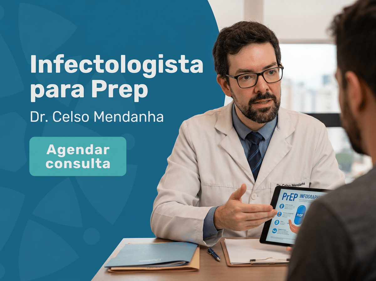 Infectologista para PrEP: consulta, exames e proteção 4 Médico conversando com paciente em consultório sobre prevenção — infectologista para PrEP