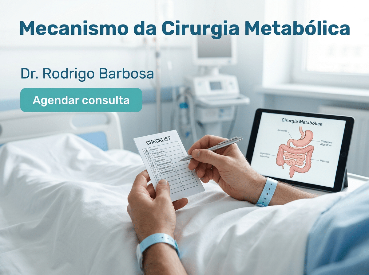 Mecanismo da Cirurgia Metabólica: Como Funciona o Procedimento 4 Cirurgião analisa exames metabólicos ao lado do paciente em consultório — Mecanismo da Cirurgia Metabólica