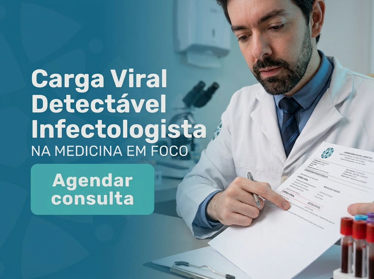 Carga viral detectável ou indetectável: o que muda? 2 Infectologista analisando resultados de exame com paciente em consultorio.