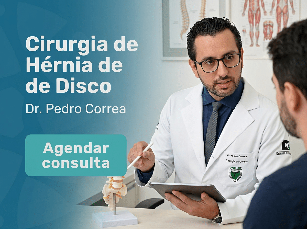 Cirurgia de Hérnia de Disco: Prevenção e Pós-operatório com 2 Cirurgião de coluna revisando ressonância com paciente em consultório