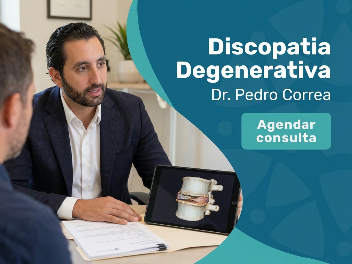 Discopatia Degenerativa Tem Cura? | São Paulo 4 Ortopedista de coluna analisando ressonância magnética com o paciente em consultório — discopatia degenerativa