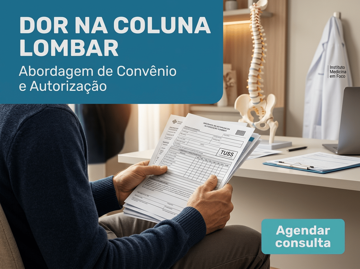 Dor na coluna lombar: investigar ou esperar a glosa? 2 Ortopedista avaliando exame de coluna com paciente em consultorio