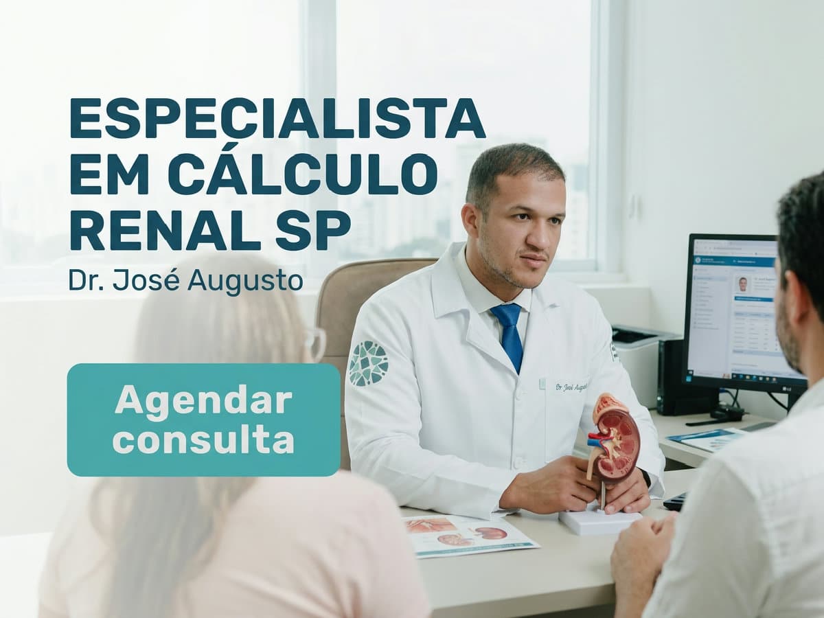 Especialista em Cálculo Renal SP — Dr. José Augusto 2 Urologista analisa tomografia ao lado do paciente e de um familiar no consultorio. — Especialista em Cálculo Renal SP