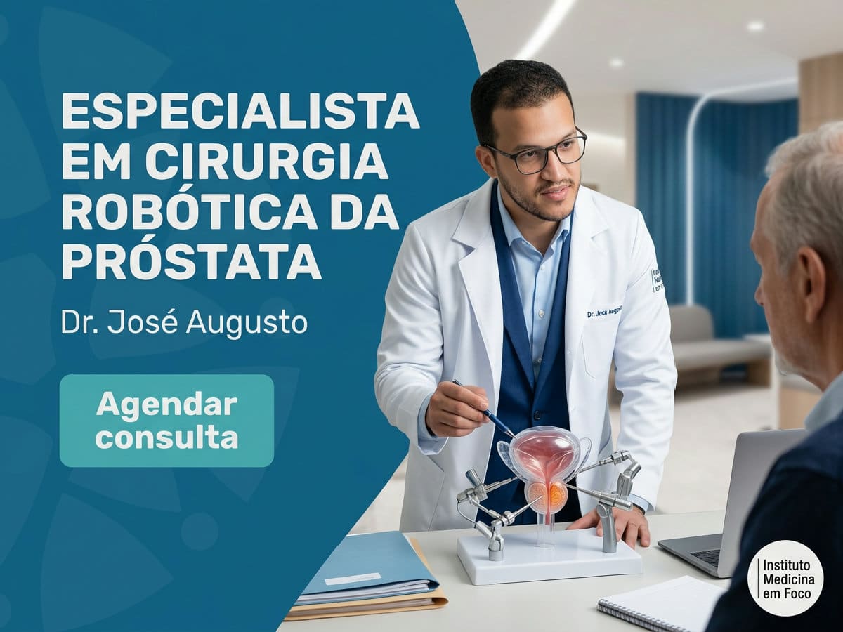 Especialista em cirurgia robótica da Próstata — Dr. Augusto 2 Cirurgião urologista revisando exames de próstata com paciente em consultório — Especialista em cirurgia robótica da próstata
