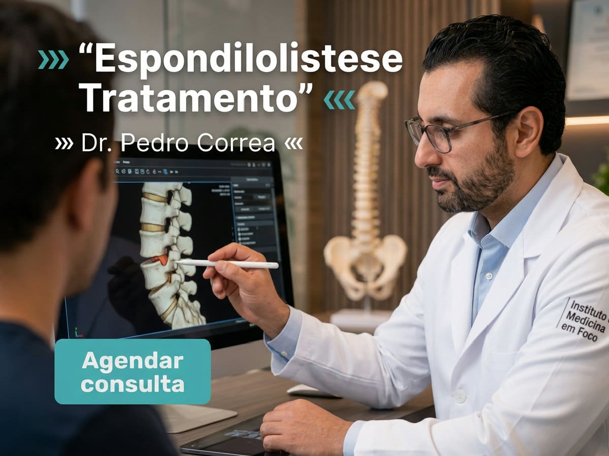 Espondilolistese tratamento: cirurgia ou fisioterapia? 2 Ortopedist de colun revisando exame de imagem com o paciente no consultório. — espondilolistese tratamento