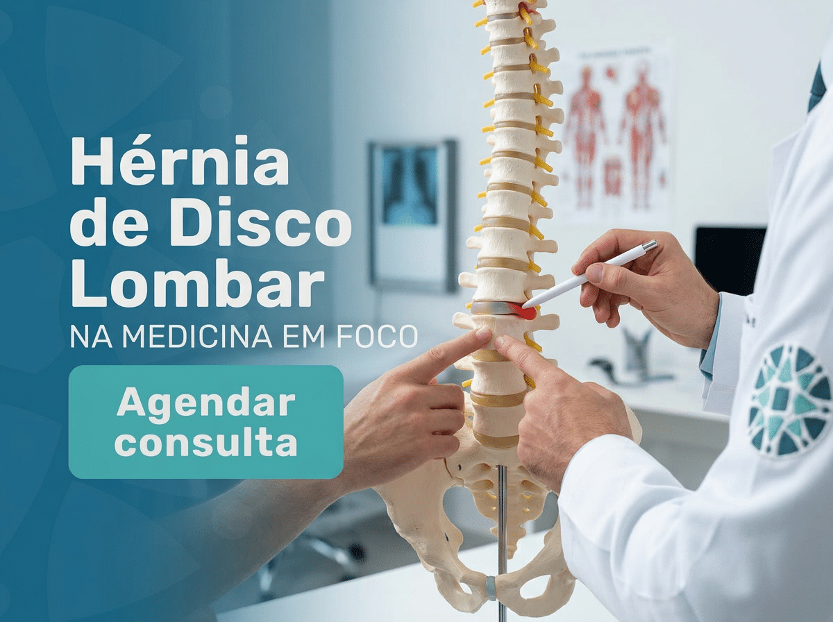 Hérnia de disco lombar: operar ou tratar sem cirurgia? 2 Ortopedista de coluna examinando ressonância lombar ao lado do paciente em consultório.
