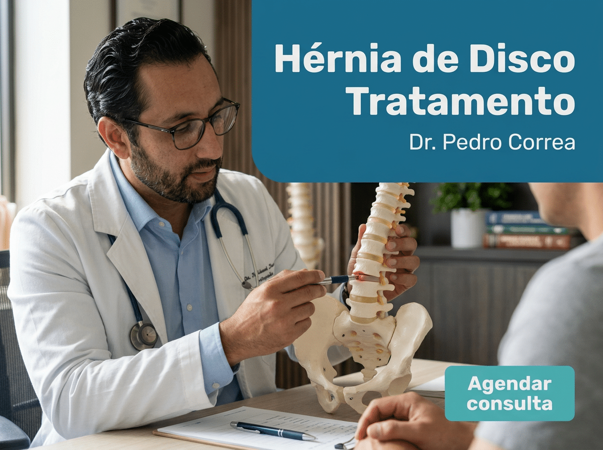 Hérnia de Disco Tratamento: O Que Esperar do Diagnóstico e 2 Ortopedista analisa ressonância da coluna lombar ao lado do paciente