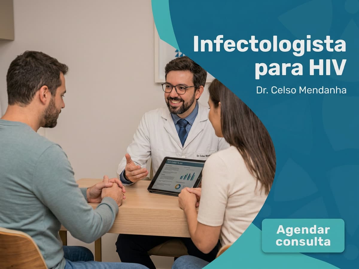 Infectologista para HIV: como escolher e quando trocar? 2 Médico conversa com paciente e familiar durante consulta no consultório. — infectologista para HIV