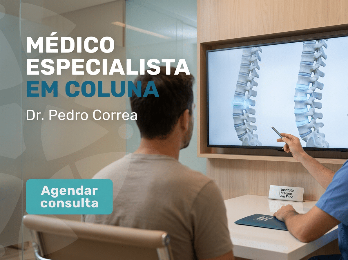 Médico especialista em coluna: inovação e técnicas em SP | 2 Cirurgião revisando ressonância da coluna com paciente no consultório.