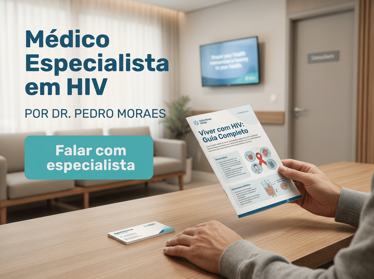 Médico especialista em HIV — tratar ou só monitorar? 4 Infectologista conversando com paciente durante consulta no consultorio.