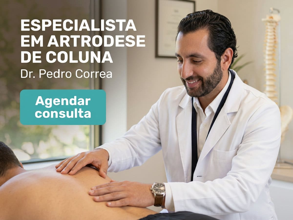 Especialista em Artrodese de Coluna: Quando Indicar e Como Funciona 4 Cirurgião de colun analisando radiografi dinâmic com paciente no consultório — especialist em artrodese de colun