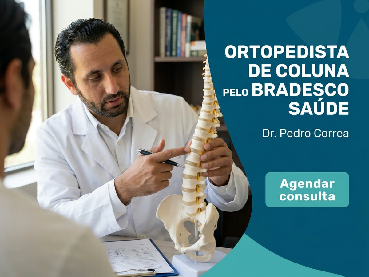 Ortopedista de Coluna pelo Bradesco em SP 4 Ortopedista analisando ressonância da coluna com paciente no consultório. — ortopedista de coluna pelo Bradesco Saúde
