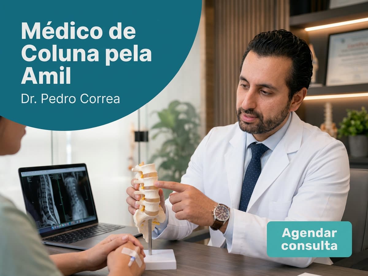 Médico de Coluna pela Amil em SP | Dr. Pedro Correa 4 Ortopedista de coluna revisando ressonância com paciente em consultório — Médico de Coluna pela Amil