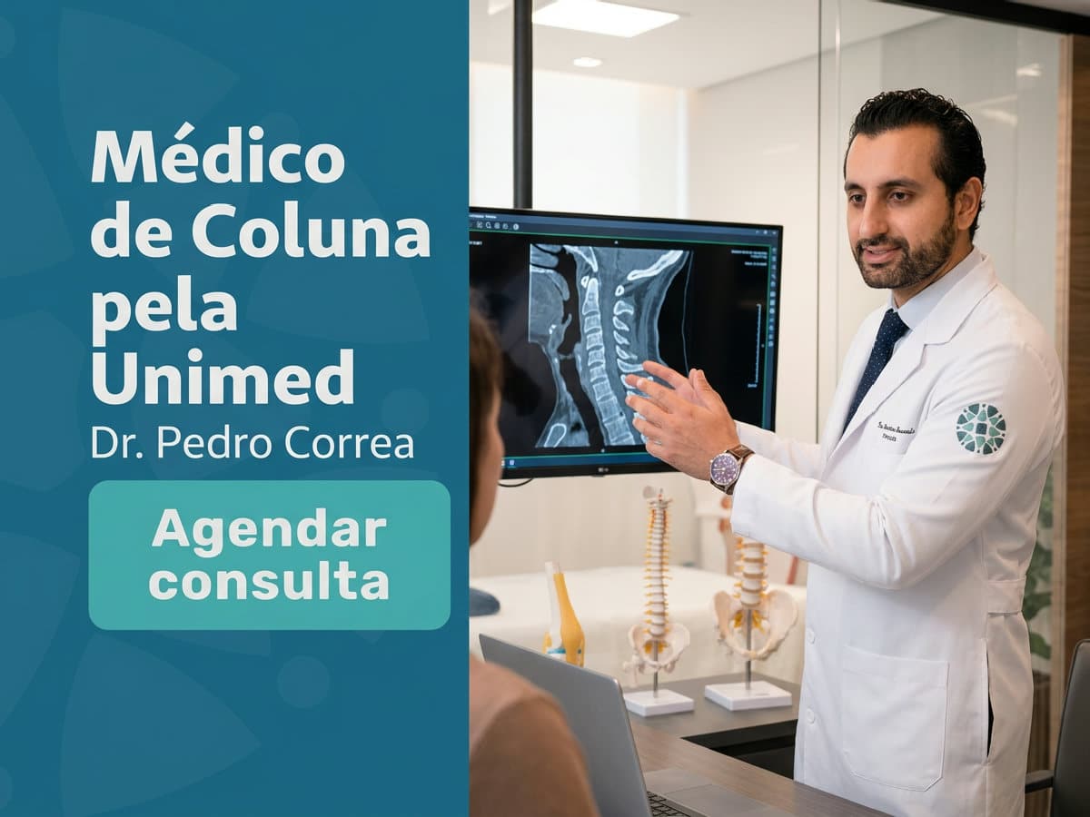 Médico de Coluna pela Unimed: Como Agendar com a Equipe 4 Cirurgião de coluna revisando ressonância com o paciente no consultório. — médico de coluna pela unimed