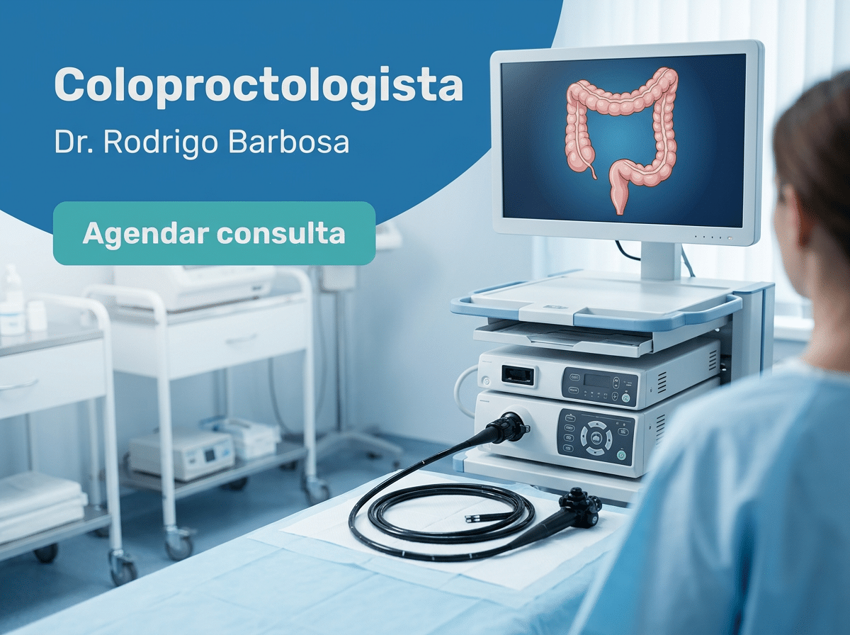 Dr. Rodrigo Barbosa - Coloproctologista em São Paulo 2 Cirurgião explicando os achados do exame proctológico ao paciente no consultório.