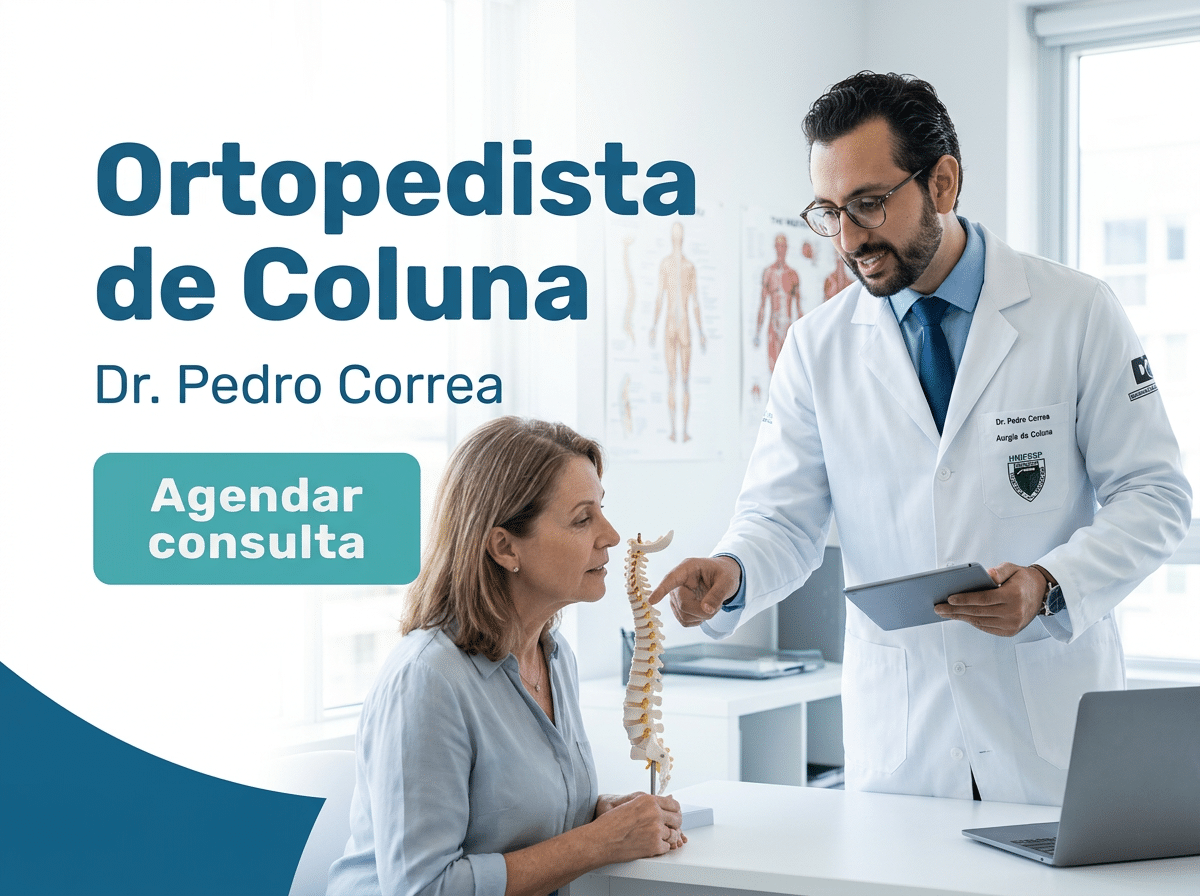 Ortopedista de coluna em SP — Dr. Pedro Correa 2 Cirurgião revisando ressonância de coluna com paciente no consultório.