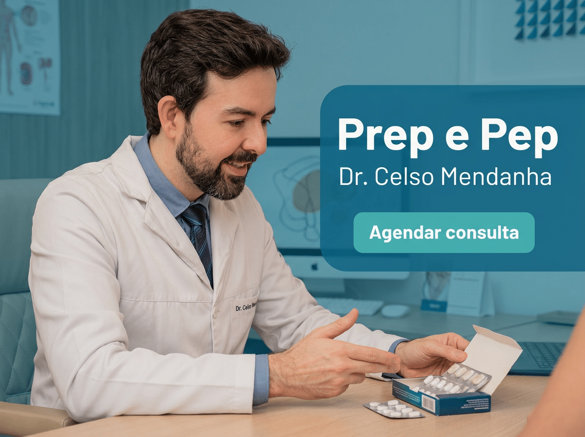 PrEP ou PEP: antes vs. depois da exposição 2 Infectologista orientando paciente sobre prevencao em consulta