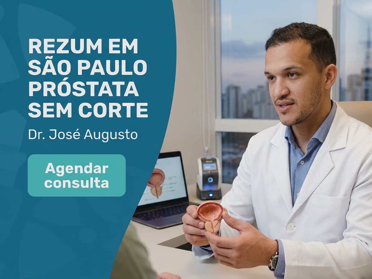 Rezum Próstata Sem Corte ou cirurgia tradicional? 5 Urologista revisando exame de próstata com paciente em consultório — Rezum em São Paulo: Próstata Sem Corte