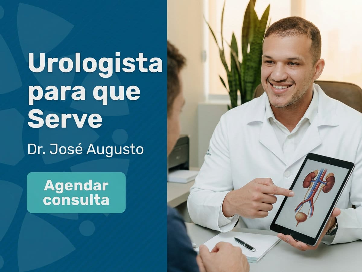 Urologista para que serve em SP — Dr. José Augusto 2 Urologista revisando exame de imagem com paciente no consultório. — urologista para que serve