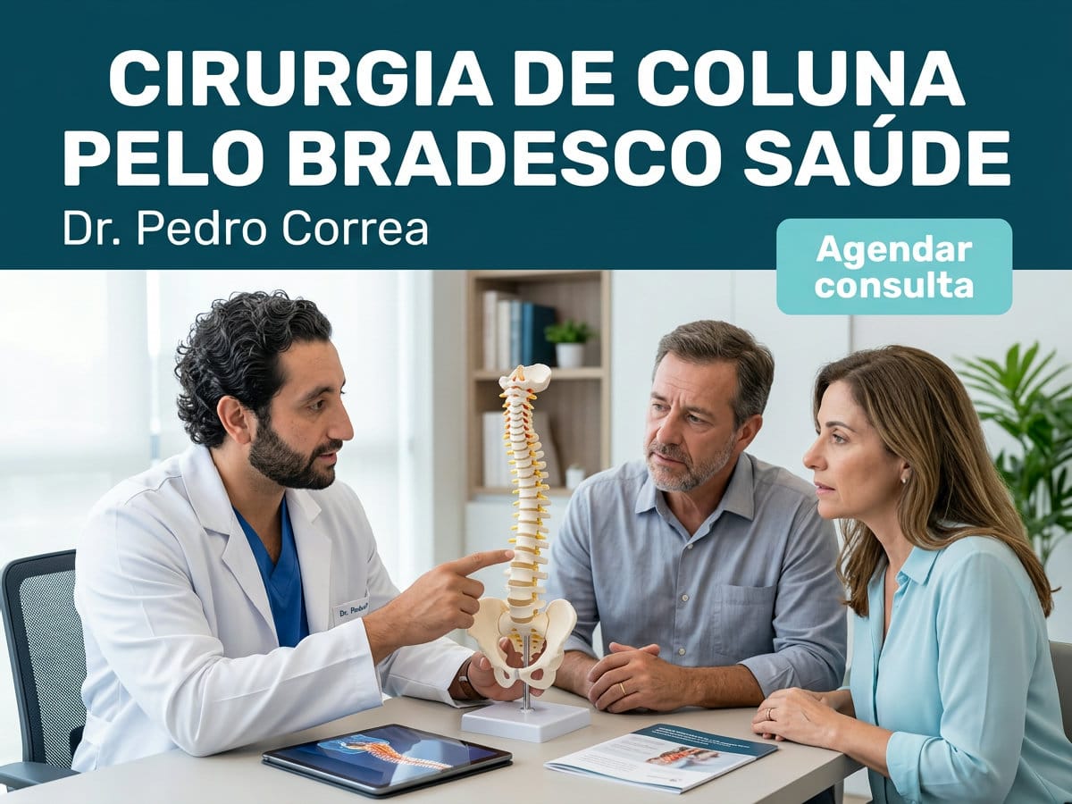 Cirurgia de Coluna pelo Bradesco Saúde: Como Autorizar 4 Cirurgião de coluna analisando ressonância com paciente e acompanhante em — cirurgia de coluna pelo bradesco saúde