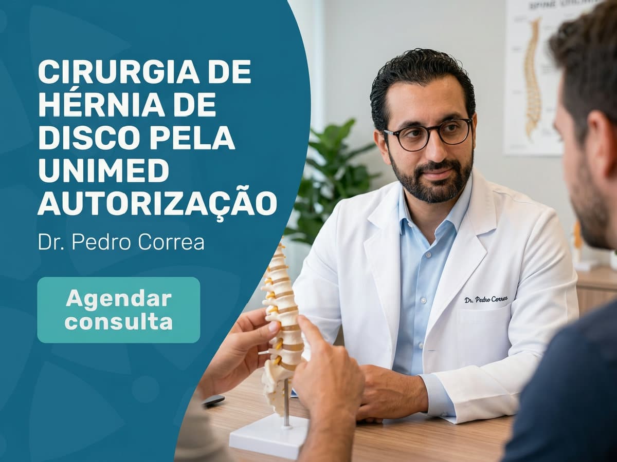 Cirurgia de Hérnia de Disco pela Unimed: Autorização Passo a Passo 4 Ortopedista analisando ressonância da coluna com paciente no — cirurgia de hérnia de disco pela unimed autorização