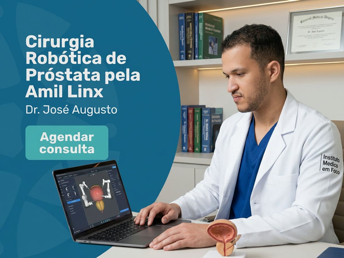 Cirurgia Robótica de Próstata pela Amil Linx 4 Cirurgião revisando exames de próstata com paciente em consultório — Cirurgia Robótica de Próstata pela Amil Linx
