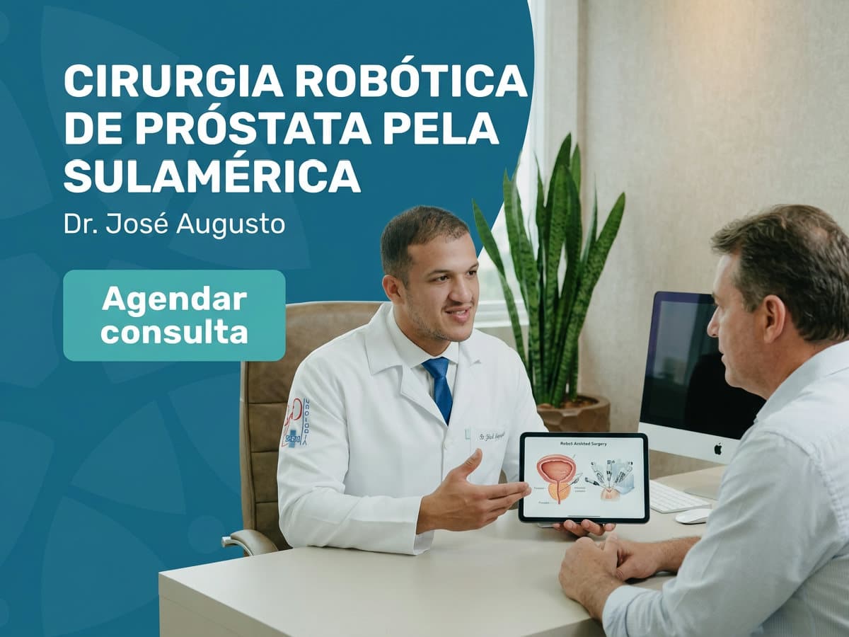 Cirurgia Robótica de Próstata pela Sulamérica 4 Urologista analisa exames de próstata com paciente em consultório — Cirurgia Robótica de Próstata pela SulAmérica