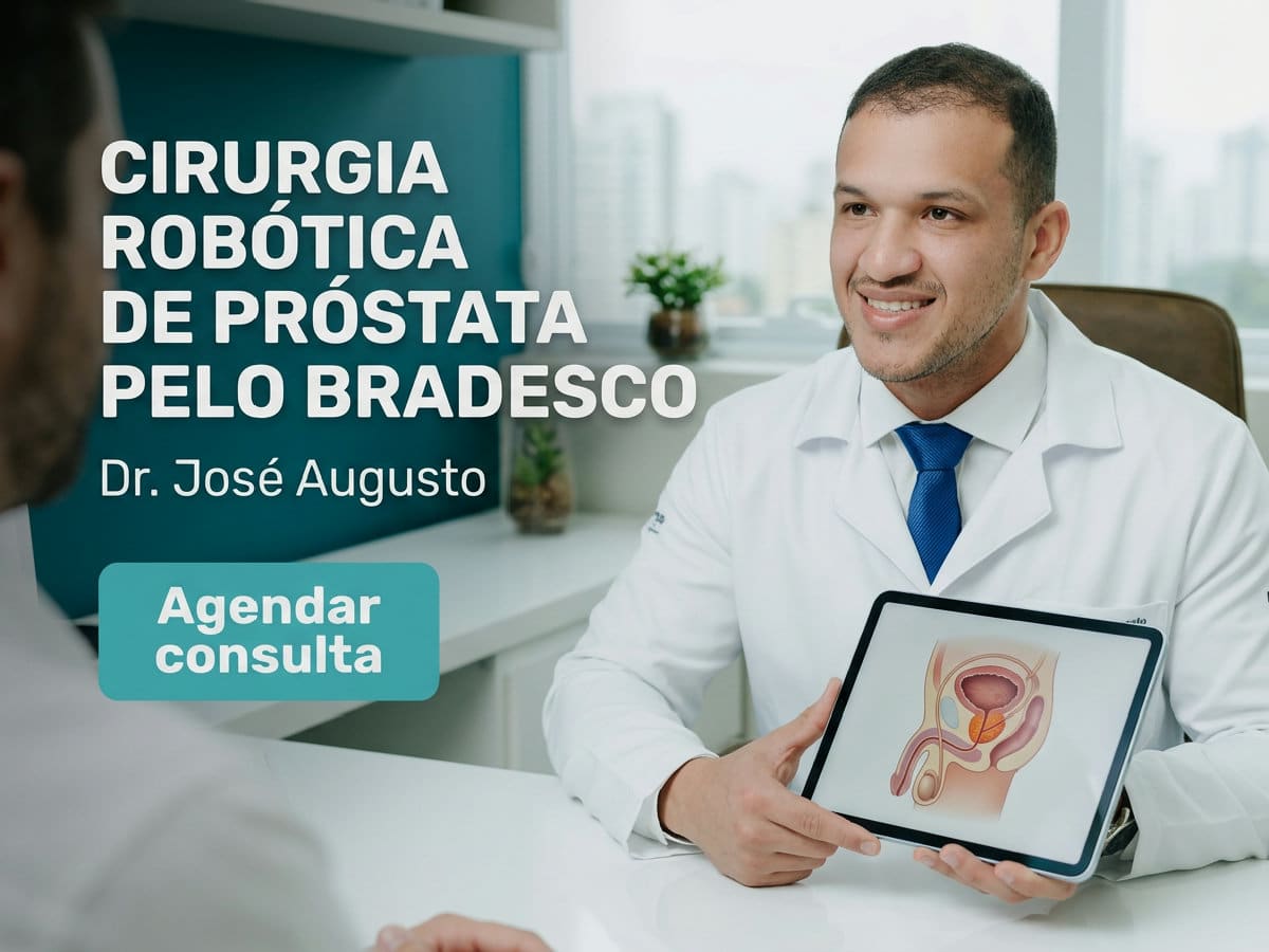 Cirurgia Robótica de Próstata pelo Bradesco 4 Urologista analisando exame de próstata com paciente em consultório — Cirurgia Robótica de Próstata pelo Bradesco
