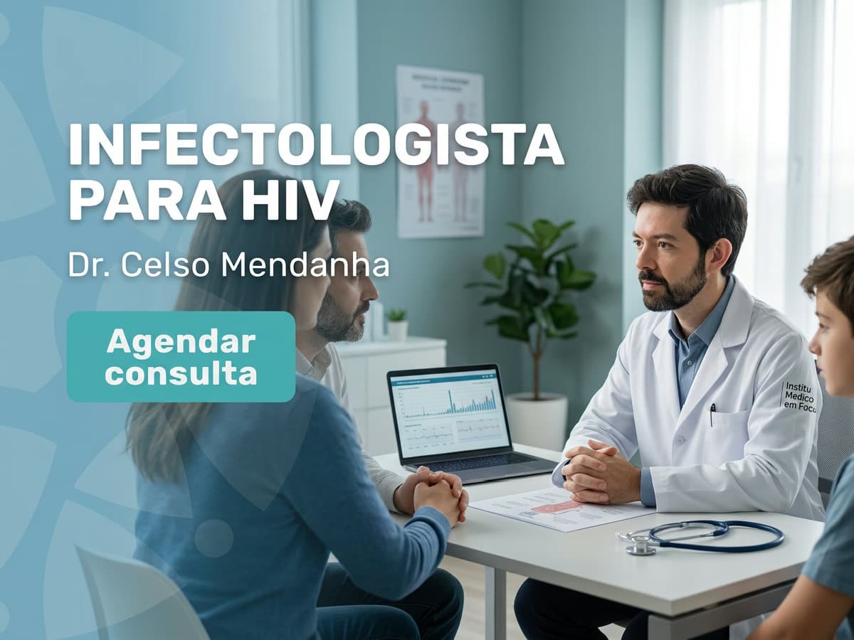 Infectologista para HIV: Como Escolher o Especialista 4 Infectologista conversando com paciente e familiar durante a consulta — infectologista para HIV