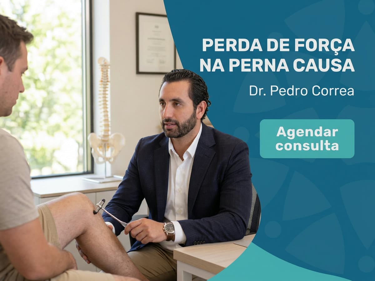 Perda de força na perna causa: como é na prática | dr. pedro 4 Ortopedista avaliando a força da perna do paciente no consultório — perda de força na perna causa