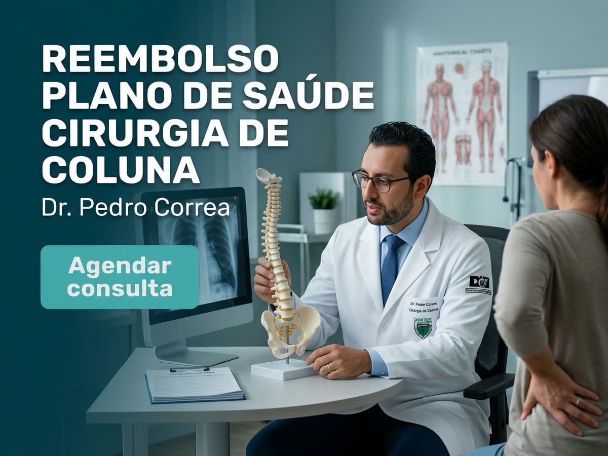 Reembolso Plano de Saúde Cirurgia de Coluna: 5 Passos 4 Cirurgião de coluna analisando ressonância com o paciente no consultório — reembolso plano de saúde cirurgia de coluna