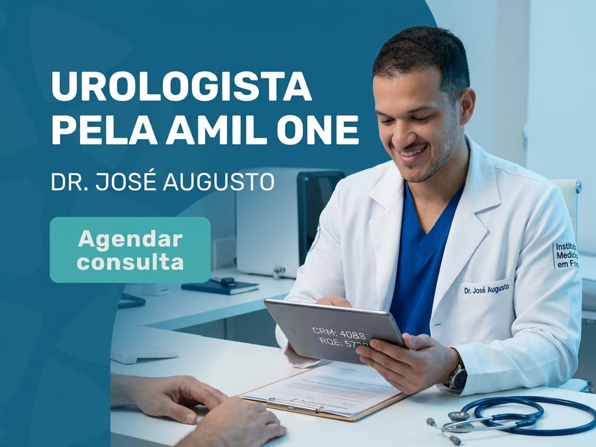 Urologista pela Amil One | Dr. José Augusto | São Paulo 4 Urologist analisando exames com o paciente durante consult — Urologist pel Amil One