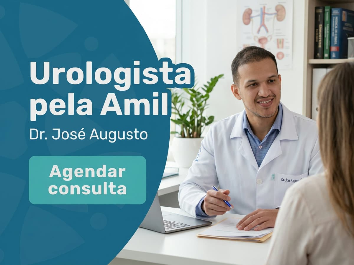 Urologista pela Amil | Dr. José Augusto | São Paulo 4 Urologist revisando exames de imagem com paciente durante consult no consultório — Urologist pel Amil