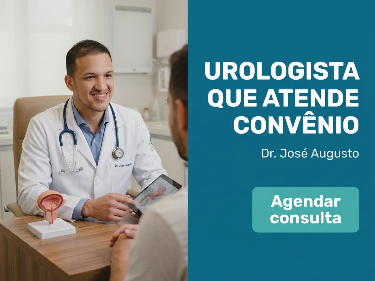 Urologista que Atende Convênio | Dr. José Augusto 4 Urologista revisando exames com o paciente durante a primeira consulta — urologista que atende convênio