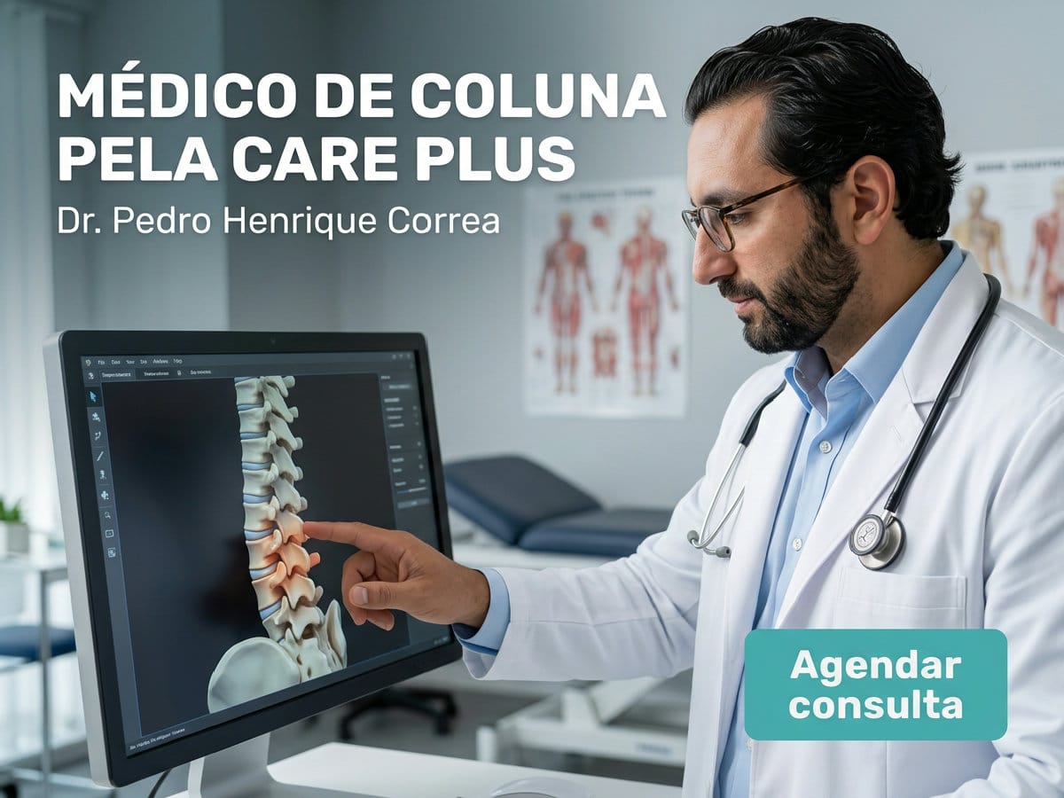 Médico de Coluna pela Care Plus: Guia Completo de Atendimento 4 Ortopedista examinando paciente com queixa de dor na coluna em consultório — médico de coluna pela Care Plus