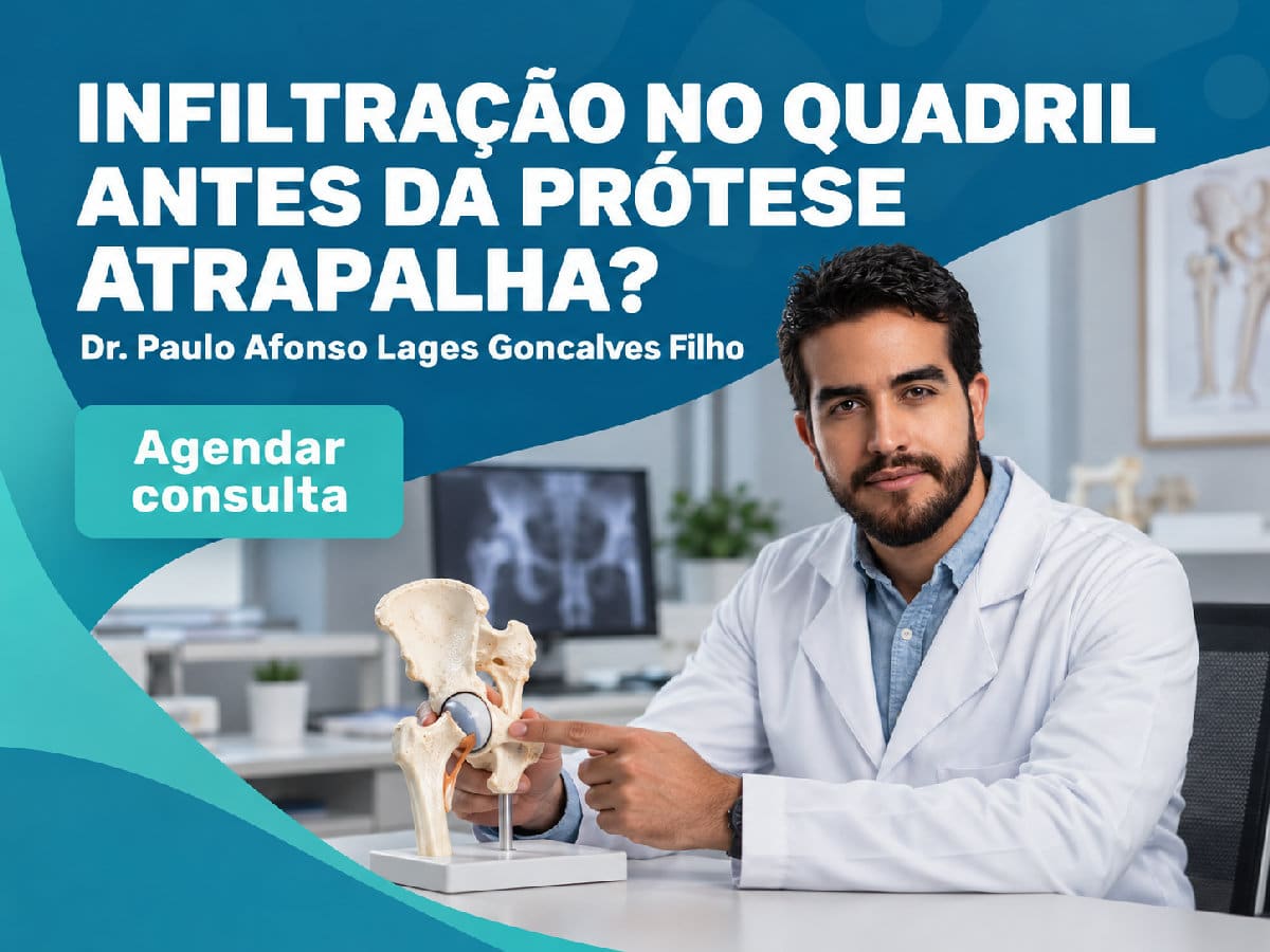 Infiltração no quadril antes da prótese: atrapalha? 4 Dr. Paulo Afonso Lages Goncalves Filho em atendimento clínico — infiltração no quadril antes da prótese: atrapalha?